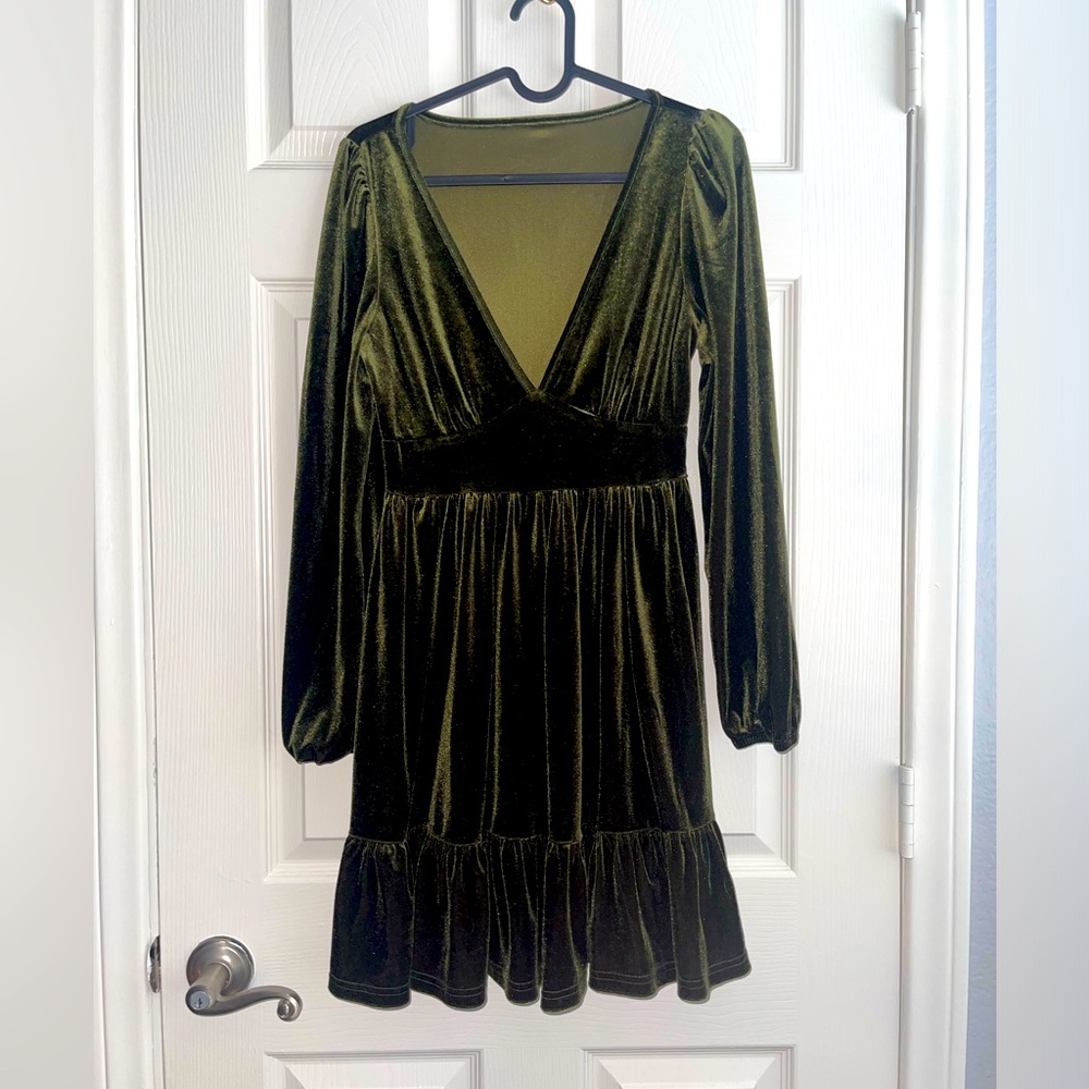 Velvet Olive Green Dress